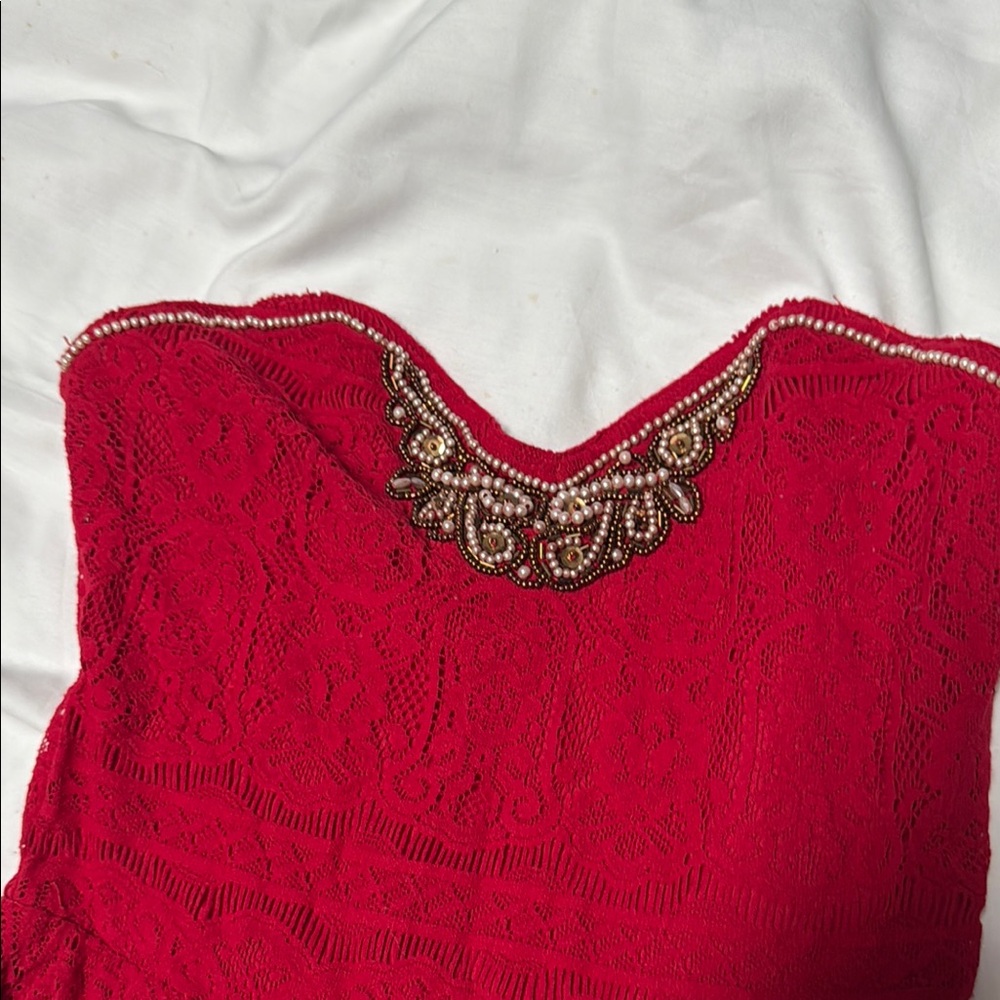 Free People Red Ruffled Mini Dress - Picture 3 of 5